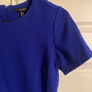 Royal blue short sleeve dress with zipper in back